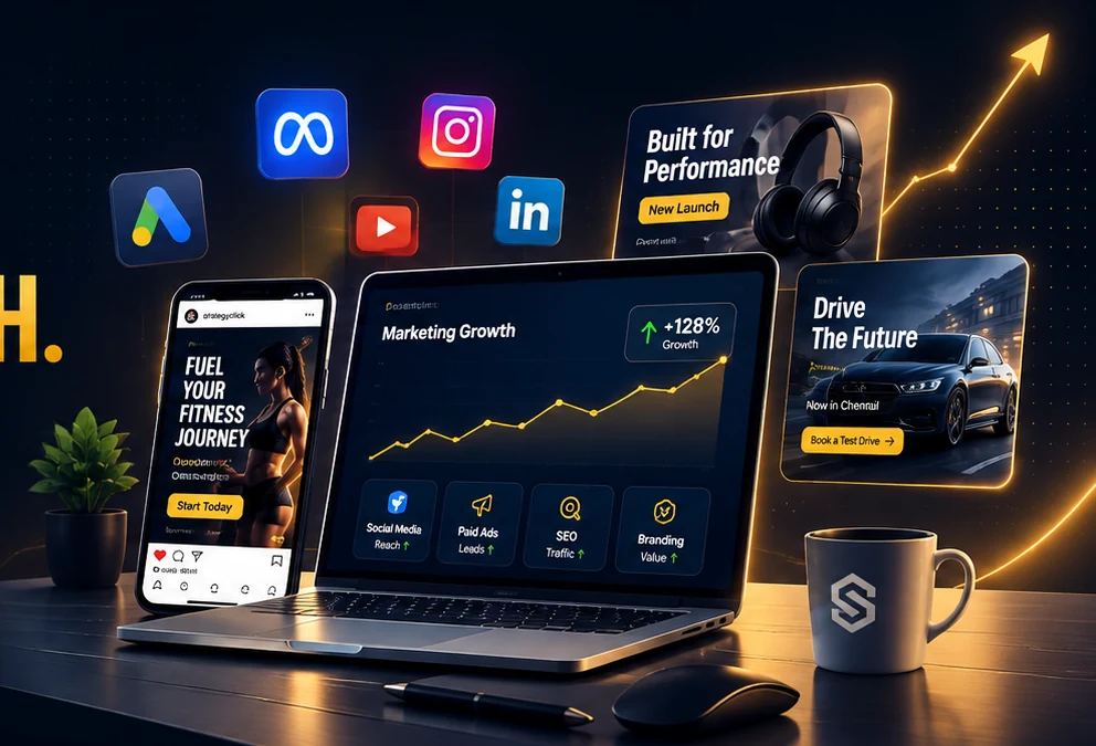 Digital marketing dashboard, social media and campaign mockups